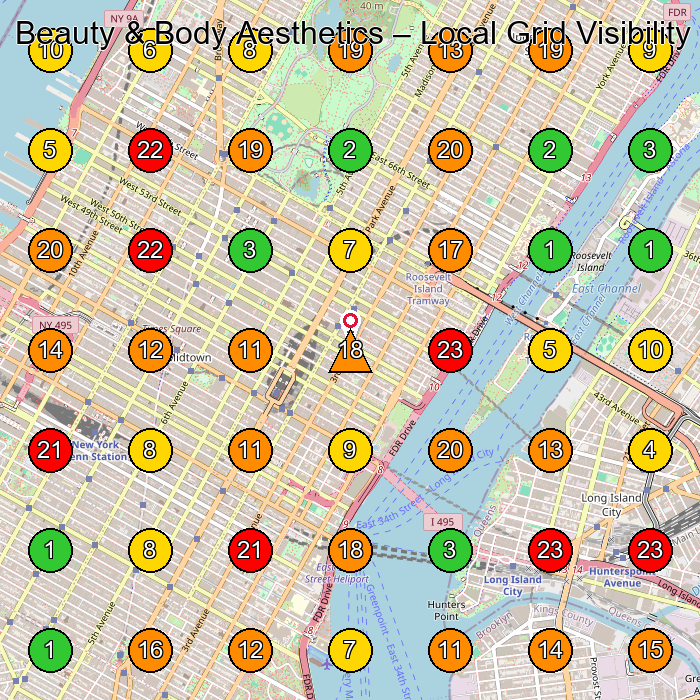 Beauty & Body Aesthetics Medical Spa GeoGrid ranking map for New York NY